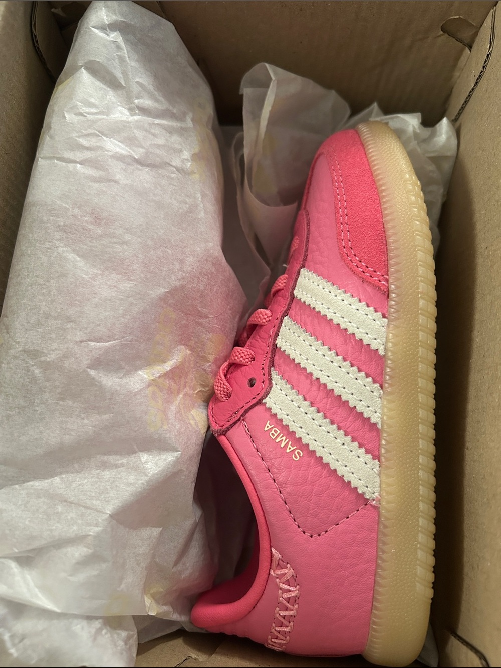 adidas Kids Samba Sneakers in Pink with Cream Stripes and Gum Sole